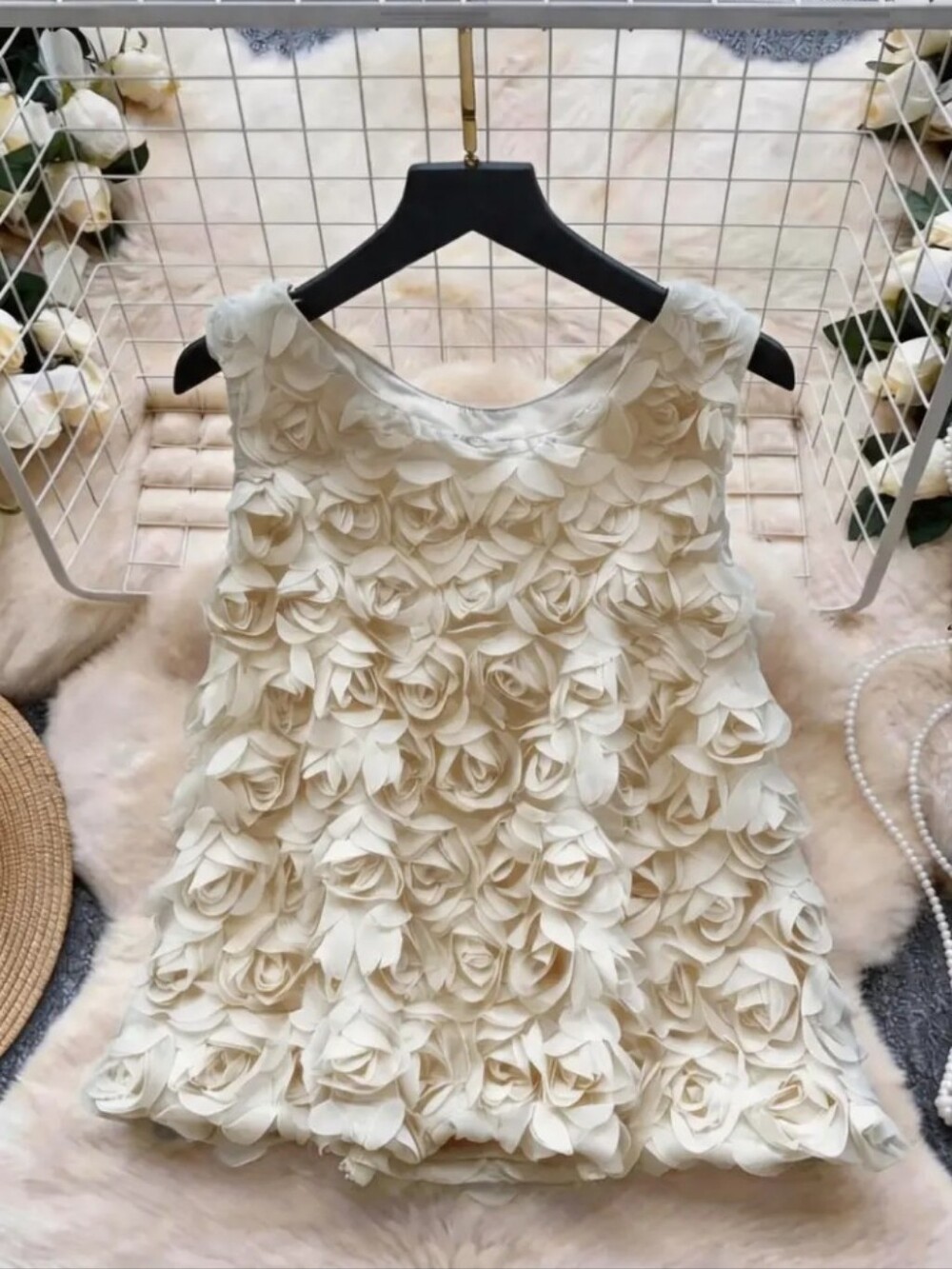 Summer New Fashion Women'S Top Elegant Solid Color Three-Dimensional Floral